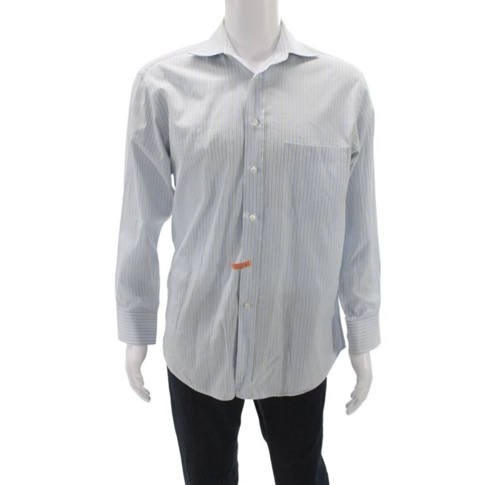 Alara Mens Cotton Striped Long Sleeve button-Down Shirt Blue Size 32